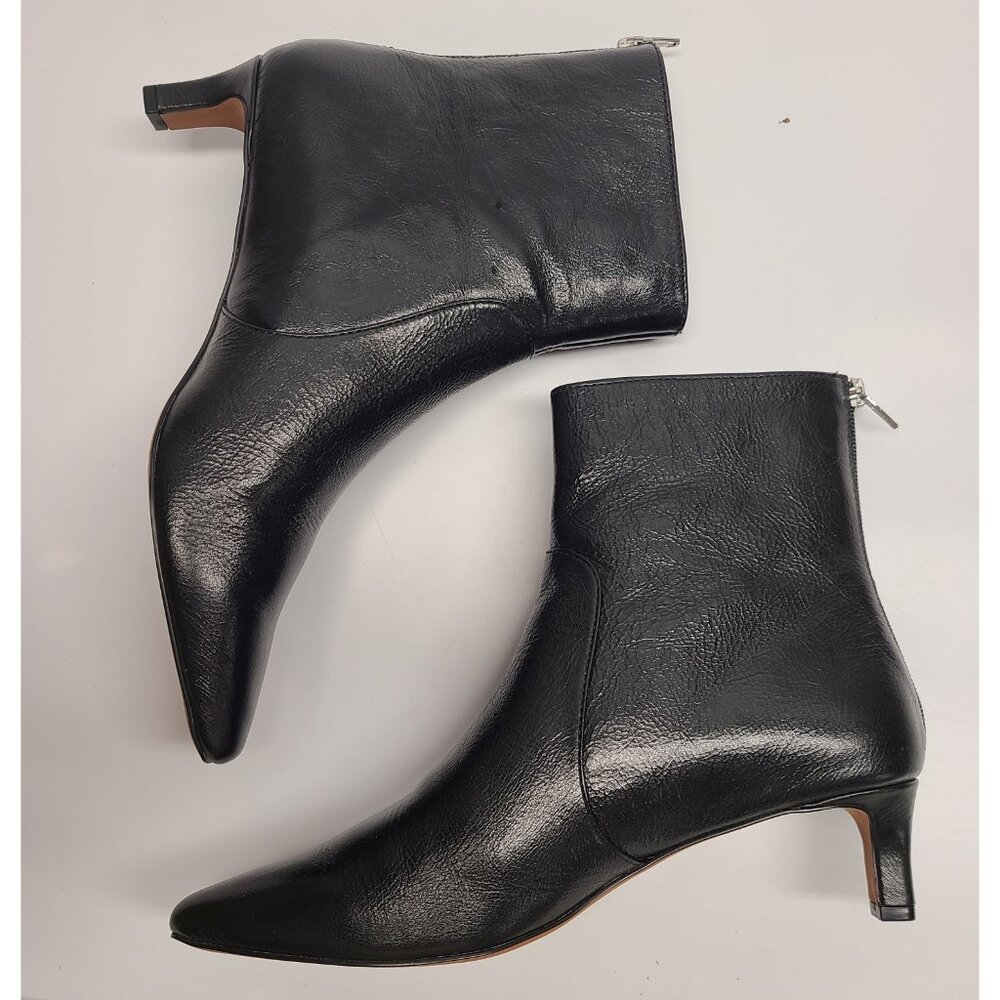 Madewell The Dimes Kitten-Heel Boot in Crinkle Leather Size 11 Black Ankle